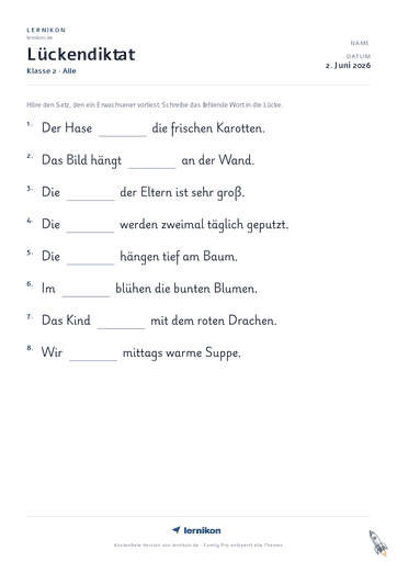 Beispiel: Lückendiktat Arbeitsblatt