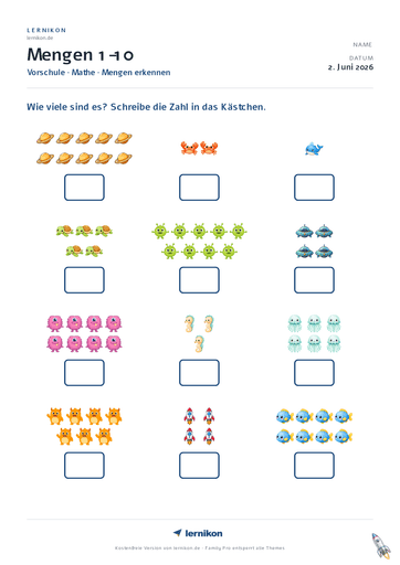 Beispiel: Mengen 1-10 Arbeitsblatt