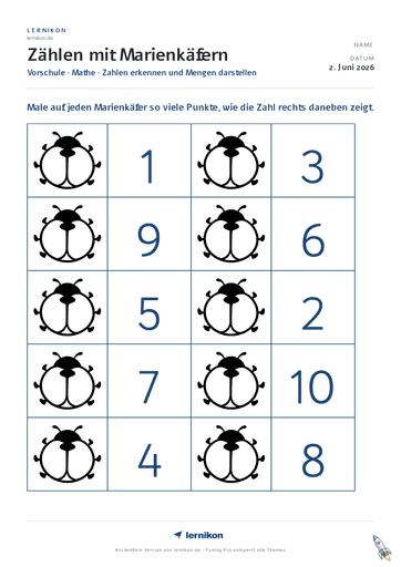 Beispiel: Zählen mit Marienkäfern Arbeitsblatt