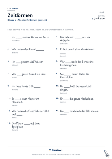 Beispiel: Zeitformen Arbeitsblatt